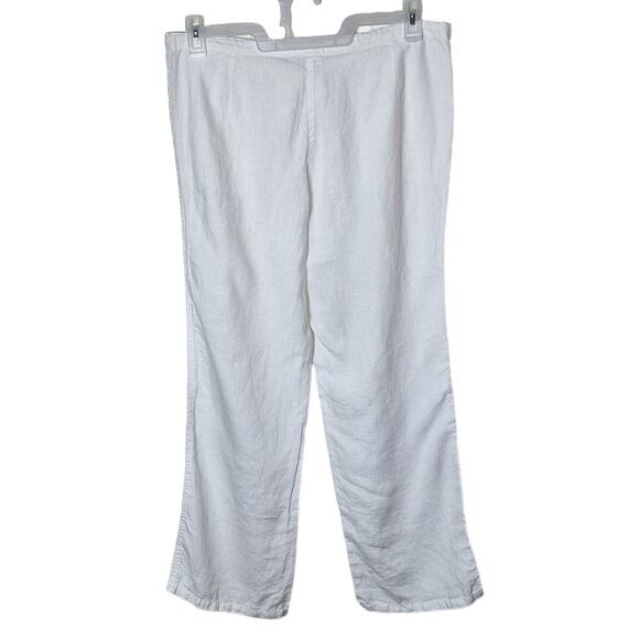 London Jeans Women 6 White Straight Leg 100% Linen Drawstring Tie Beach Pants - Picture 2 of 4